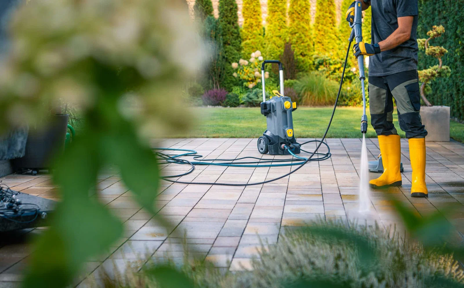 Terrastegels worden gereinigd